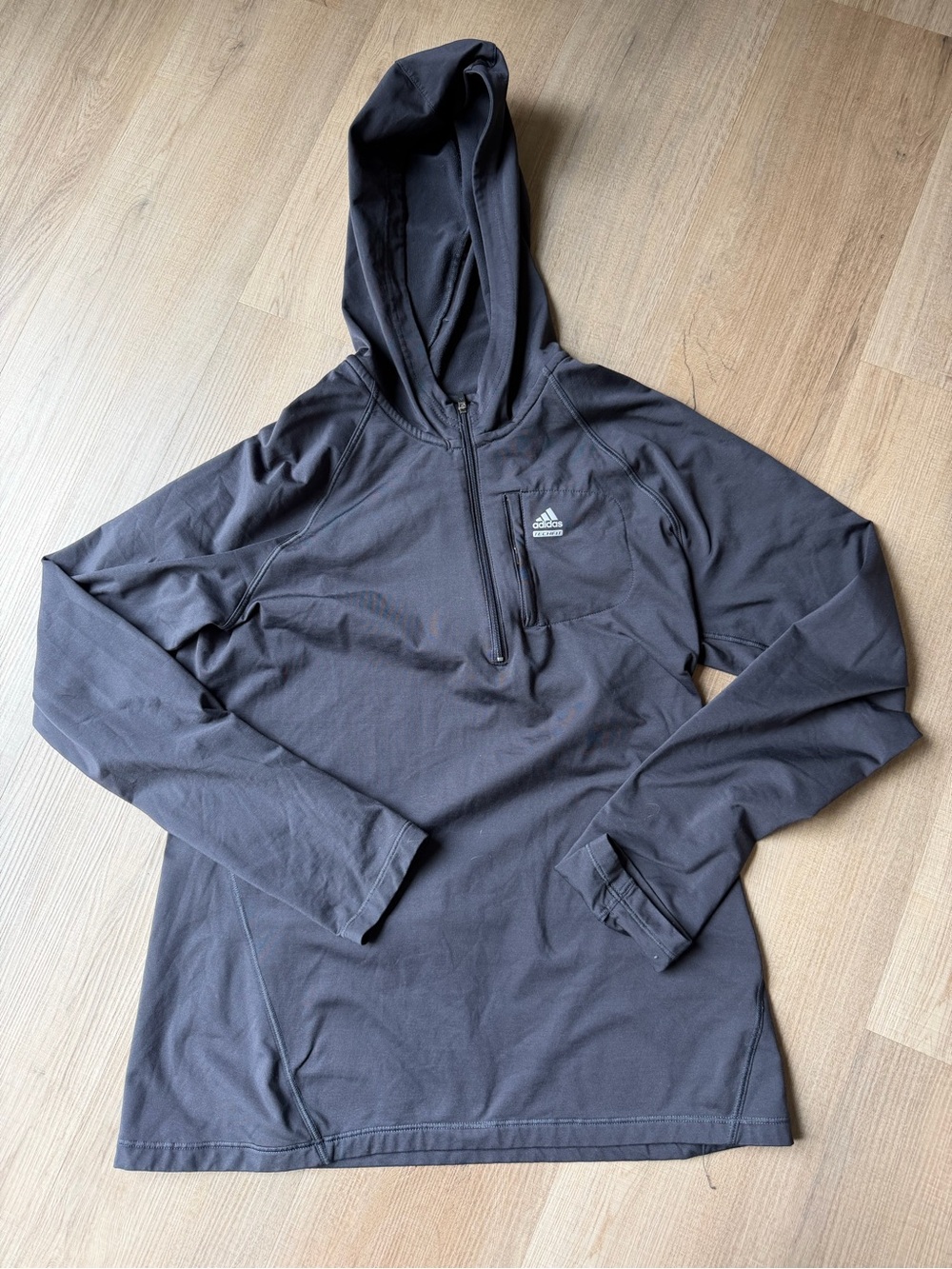 Adidas Techfit Women’s Black Hooded Half-Zip Top with Logo